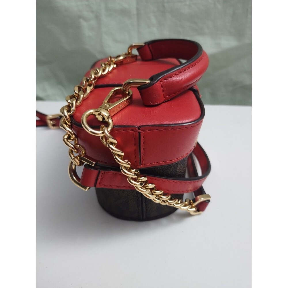 Michael Kors Rose MINI Trunk Crossbody Shoulder Bag MK Brown Fire Red Purse - Picture 9 of 12